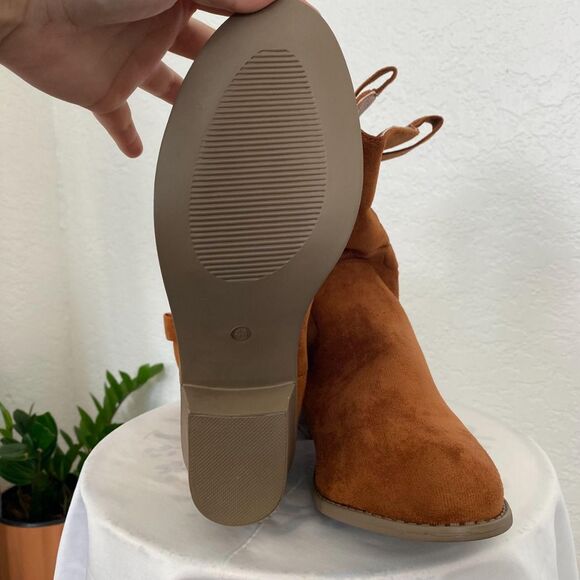 NEW Brown Tan Faux Suede Boho Western Stitched Cowgirl Mid Calf Boots US 10.5 - Picture 6 of 8